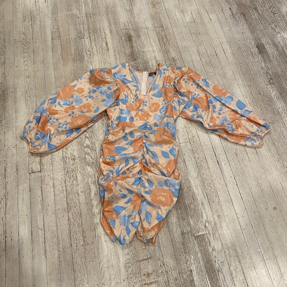 CHICME SALMON And BLUE FLORAL DRESS SIZE XLG - Picture 1 of 10